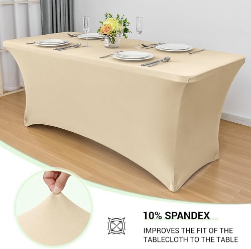 Obstal 4ft Stretch Spandex Table Cover, 2 Pack, Champagne - Image 2