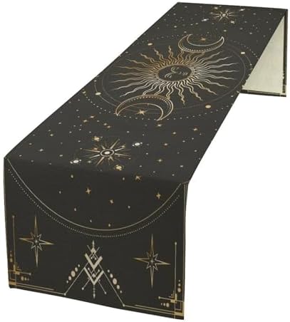 Magical Sun Table Runner Boho Vintage Moon Phases Stars Radial Circles Crescents Dinner Runner for Farmhouse Party Holiday Home Kitchen Dining Table Decoration 13"x60" by SHElifestyle