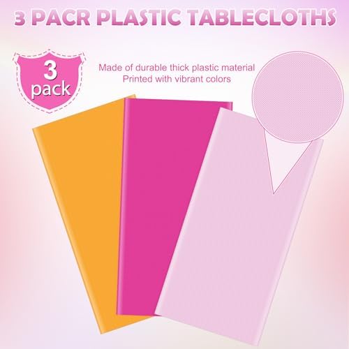3 Pack Pink and Orange Plastic Tablecloth Party Decorations, Groovy Hot Pink and Orange Disposable Table Cover, Rectangle Table Cloth for Tequila Sunrise Sunset Birthday Party Decorations, 54x108 Inch - Image 2