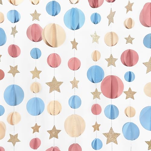 Champagne Gold Dusty Pink Blue Beige 3D Polka Dot Star Hanging Streamer Circle Dot Star Garland Banner for Boho Gender Reveal Birthday Engagement Wedding Party Decorations Supplies by pinkblume