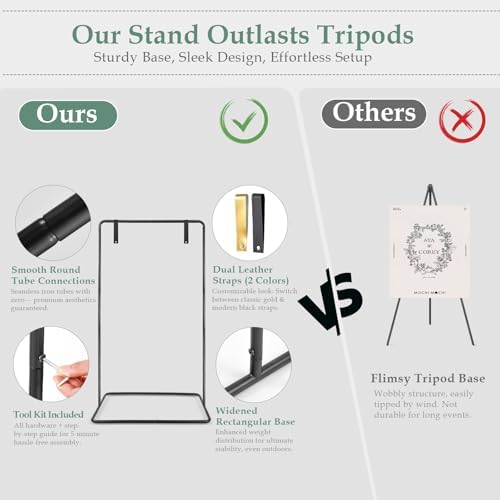 Wedding Welcome Sign Holder,Display Stand with 4 Leather Hanging Straps - Image 2