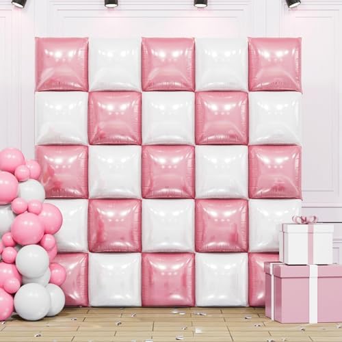 25PCS Pearl Pink White Square Foil Balloons Wall Backdrop by FEYG