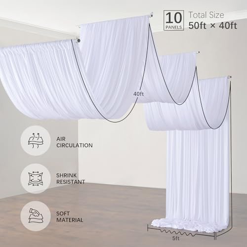 50ftx40ft White Ceiling Curtain for Wedding Parties - Image 6