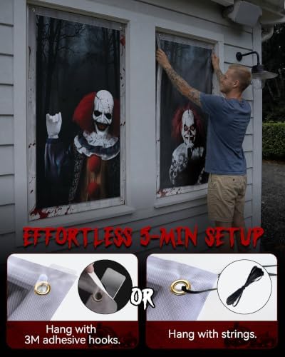 2pcs Halloween Window Cover Decor, Scary Ghost Curtain Outdoor - Image 3
