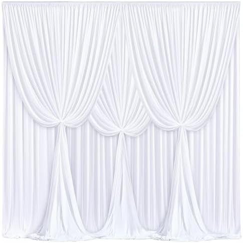 40x10FT White Backdrop Curtains for Wedding Parties, Wrinkle Free Polyester Photography Backdrop Drapes for Wedding Baby Shower Birthday Parties Stage Background Stand Decorations 4x10ft,10 Panels by Partisky