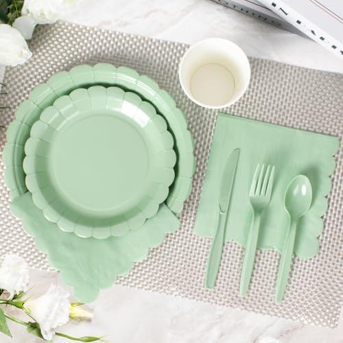 Vyntra 175 Pcs Sage Green Paper Plates and Napkins Party Supplies - Image 4
