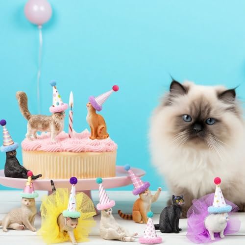 Weysat 27 Pcs Cat Cake Topper, 9 Cat Figurines, Hats and Tutus - Image 6