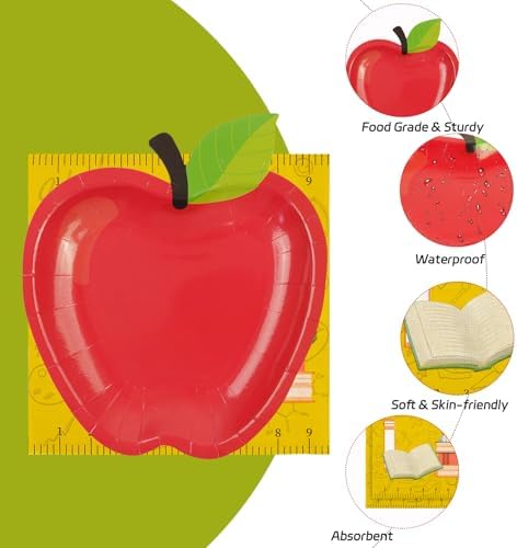40 PCS Back to School Apple Paper Plates and Napkins Decorations, First Day of School Disposable 7 Inch Dessert Plates Tableware Set for Composition Notebook Classroom Pre K Teacher Party Supplies - Image 4