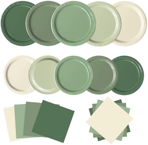 Oigco 60 PCS Sage Green Paper Plates, Sage Green Birthday Decorations, Gradient Plates and Napkins for Birthday Wedding Bridal Baby Shower Party Supplies by Oigco