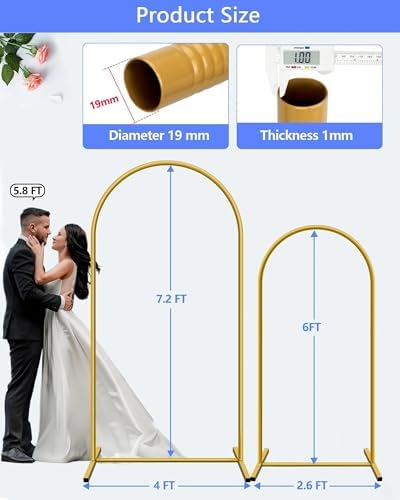 HEMMOTOP Metal Arch Backdrop Stand Set, Gold, 7.2ft and 6ft, 2-Pack - Image 6