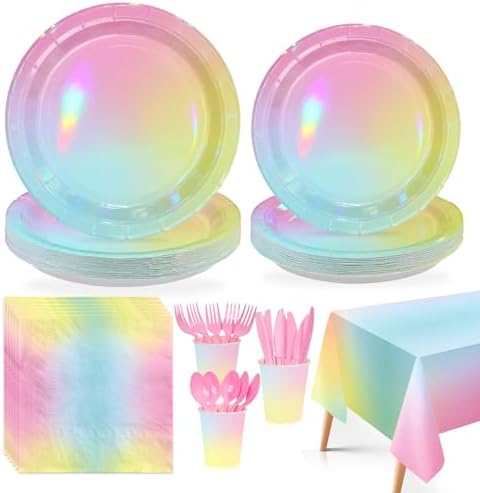 170pcs Pastel Rainbow Birthday Party Decorations Glitter Unicorn Serves 24 by Greencian