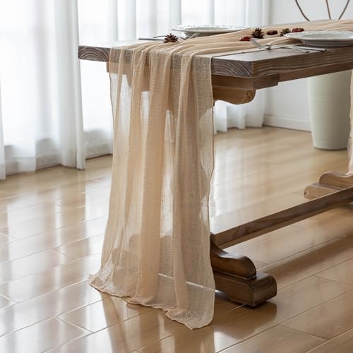 3Pcs Deep Beige Cheesecloth Table Runner 120 Inches for Party Home Decor - Image 3