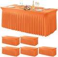 Wish Care 6 Pack Orange Spandex Table Clothes for 6 Foot Rectangle Tables, 6FT Wrinkle Free Fitted Tablecloths Ruffles Design Table Cover for Party, Banquet, Wedding and Events by WishCare