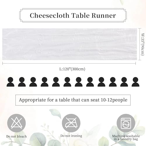 White Cheesecloth Table Runner 35×120Inch Fall Boho Wedding Home Decor - Image 2