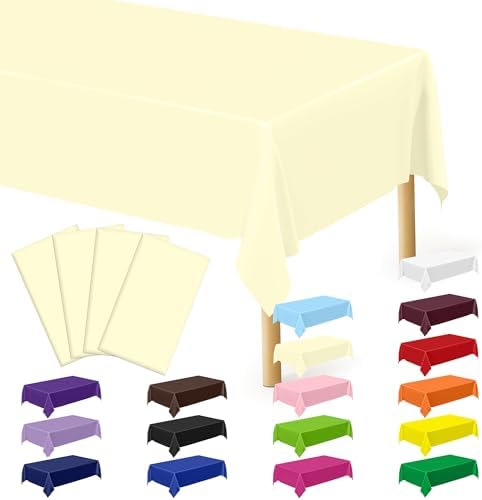 QZYL 4 PCS Picnic Table Cover, 54 x 108 Inches Plastic Disposable Tablecloth, Ivory Smooth Rectangle Tablecloth, Indoor or Outdoor Parties Birthdays Wedding Decor, Leakproof and Waterproof by QZYL