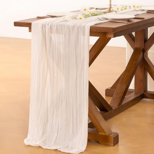 Cheesecloth Table Runner White Fall Boho Wedding Birthday Party Home Decor - Image 5