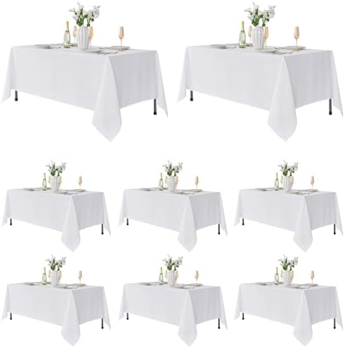 Fitable 8 Pack White Table Cloths 60x102 Inch for 6 Ft Rectangle Tables by Fitable