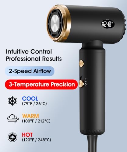 Travel Hair Dryer, Dual Voltage Blow Dryer with Diffuser, Rubber Black - Image 4