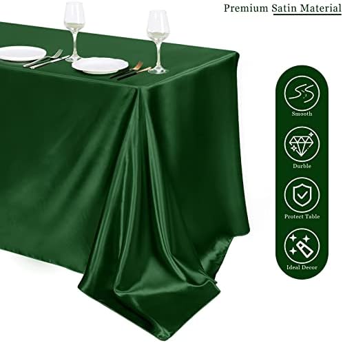TURSTIN 4 Pack Dark Green Satin Tablecloth 102 x 58'' Overlay Table Cover - Image 4