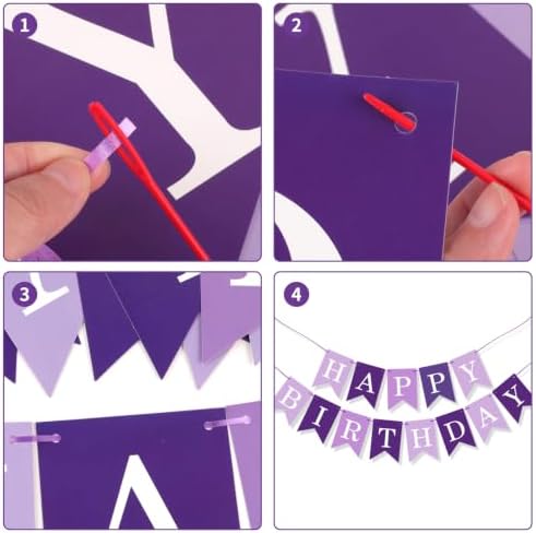 Purple Happy Birthday Banner Hanging Sign Circle Dot Triangle Bunting - Image 7