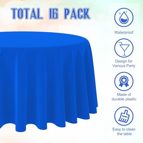 16 Pack Blue Plastic Tablecloth for Round Tables, Premium Decorative Blue Disposable Table Cloths for Parties, Bulk Round Party Table Cover for Birthday Wedding Anniversary Graduation, 84 Inch - Image 3