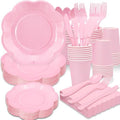 350PCS Light Pink Paper Plates and Napkins Set with Utensils Serve 50 Guests,Pink Party Decorations for Baby Shower Graduation Valentines Day Party Supplies by Gudvilla