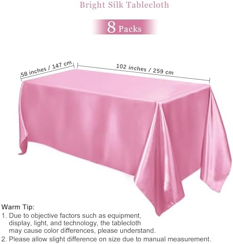 TURSTIN 8 Pack Pink Satin Tablecloth 102 x 58 Inch Overlay Table Cove - Image 2