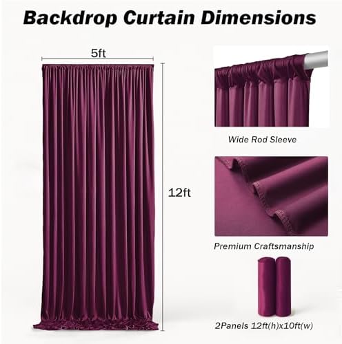 10x12 ft Burgundy Backdrop Curtains for Weddings, Birthdays and Photos - Image 4