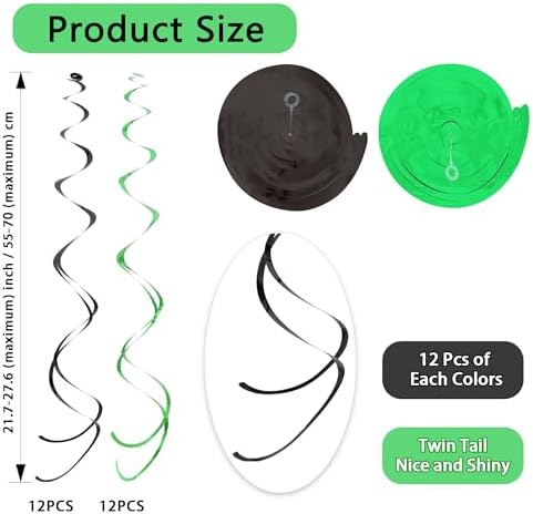 BEISHIDA Black Green Hanging Swirls Party Decorations Plastic Streamer for Dinosaur Theme Birthday Graduation Jungle Party Decorations, Pack of 24 - Image 2