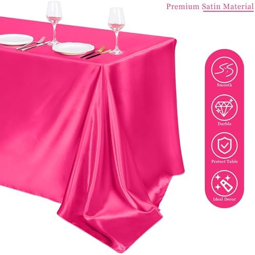 TURSTIN 1 Pack Hot Pink Satin Tablecloth 102 x 58 Inch Overlay Table Cover - Image 4