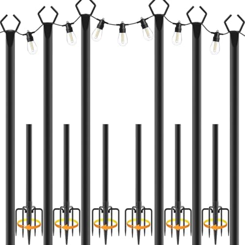 AILBTON 10Ft Exterior Light Poles 6 Pack, Durable Metal String Light Posts for Outdoor Use, Equipped with Fixed Brackets for Yard, Terrace, and Garden Lighting Decor and Backyard by AILBTON