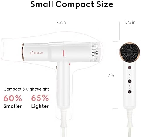 Hair Blow Dryer with Diffuser, IG INGLAM Professional High Speed Brushless Motor Negative Ion Low Noise Constant Temperature, 3 Heat Settings 3 Speeds and Cool Shot Brutton Powerful Ionic Hair Dryer - Image 6