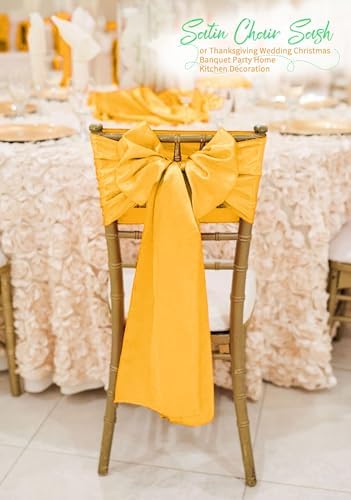 60 PCS Gold Satin Chair Sashes, 7 x 108 Inch - Image 4