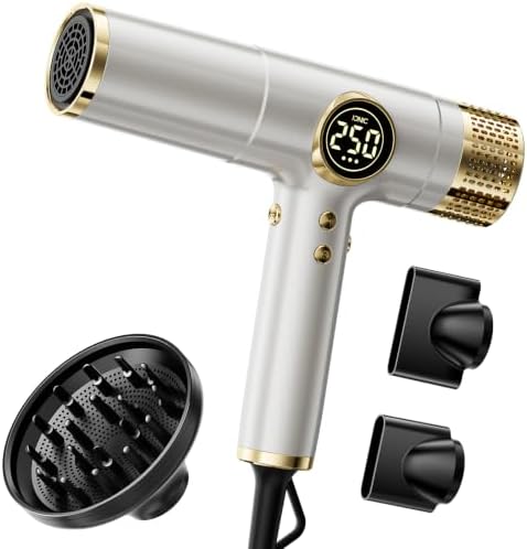 Ionic Hair Dryer with Diffuser Blow Dryer 2000W, Fast Drying Lightweight Portable Compact Low Noise- Professional Hair Dryer for Europe Travel Curly Hair Women Dual Voltage Travel by HITTIONA