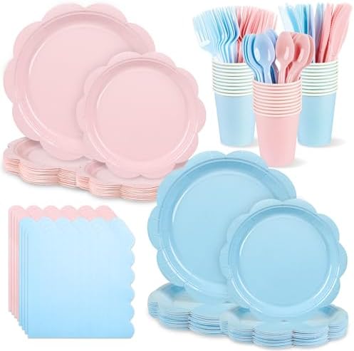 400 Pcs Baby Gender Reveal Plates and Napkins, Pink Blue Party Tableware by Unknown