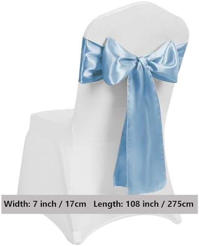 Dusty Blue Chair Sashes Bows 50 Pack Satin Chair Ties Ribbons for Wedding Party Ceremony Event Chairs Decor - Image 7