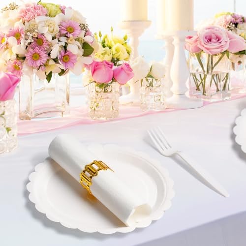105PCS White Paper Plates & Napkins Set,7inch Scallope,with Forks - Image 7