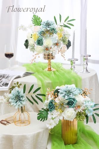 Floweroyal Artificial Flowers Combo Green Flowers Mix Silk Flowers Dahlia Roses with Stems for DIY Wedding Bridal Bouquets, Baby Shower, Floral Arrangement, Table Centerpieces, Home Decorations. - Image 4