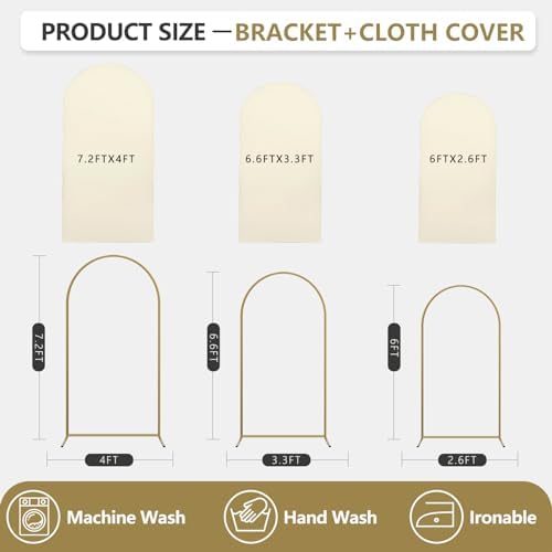 Arch Backdrop Stand and Cover Set, 3 Metal Balloon Arch Backdrop 7.2ft 6.6ft 6ft, Gold Arched Stand Frame for Wedding, Parties,Birthday, Backdrop Decorations (Beige,7.2ft+6.6ft+6ft) - Image 2