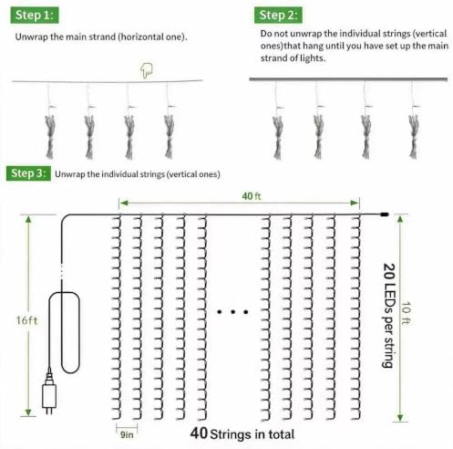 Solhice LED Curtain Lights Outdoor 40ft x10ft, 800 LED Plug in Hanging String Lights Indoor, Twinkle Lights Backdrop for Outside Backyard Patio Wedding Décor, Warm White (Not Connectable) - Image 6