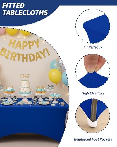 Fixwal 6 Pack 8FT Royal Blue Tablecloth Rectangle Spandex Table Cover - Image 4