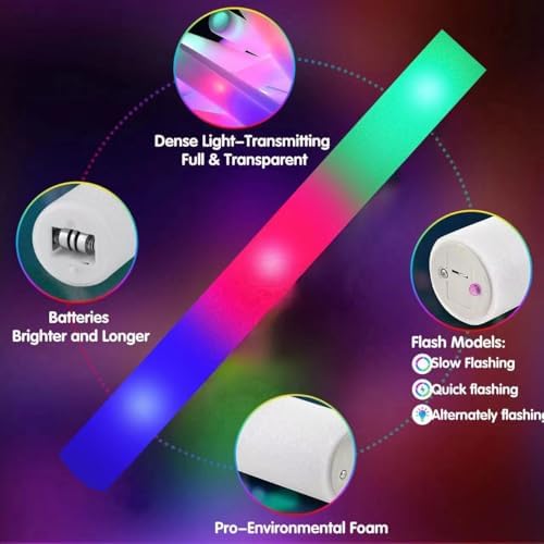 SHQDD 105PCS LED Foam Glow Sticks, Foam Light up Sticks Bulk Party Pack with 3 Modes Colorful Flashing, Glow in The Dark Party Supplies for Parties, Wedding, July 4th, Birthday,Raves,Concert,New Year - Image 6