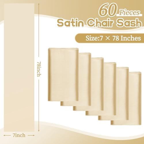 fani 60 PCS Satin Chair Sashes, 7x78 Inch, Champagne - Image 2