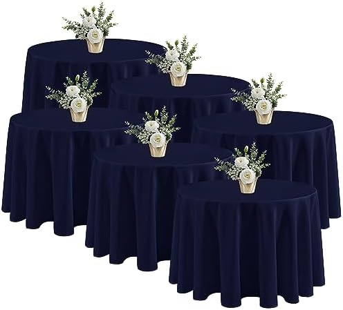 Fitable 6 Pack Navy Tablecloths 120 Inch Round for 48"-96" Tables by Fitable