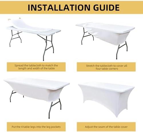 2-Pack 4ft White Spandex Table Covers for Rectangular Folding Tables - Wrinkle Resistant Stretch Tight Table Cloths - Ultimate Fitted Table Protector for Parties, Banquet, and Wedding - Image 5