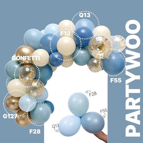 PartyWoo Dusty Blue Balloons 66pcs 12 Inch Slate Blue White Gold Balloons - Image 3