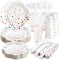 Colorful Birthday Plates and Napkins 350PCS Confetti Colorful Paper Plates Happy Birthday Disposable Tableware Set Serve 50 for Art Paint Party Supplies Bubble Decorations by Gudvilla