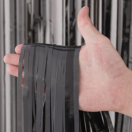 Voircoloria Black Foil Fringe Backdrop Curtains, 3.3x8.2ft, 3 Pack - Image 2