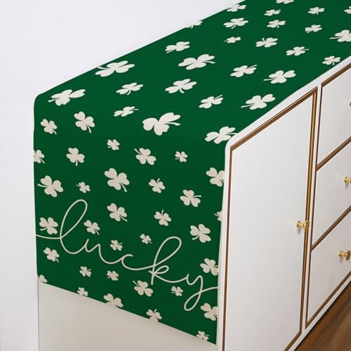 ONFAON St Patricks Day Table Runner 13 x 72 Inch,Green Lucky Shamrock Seasonal Spring Holiday Table Decorations Home Party Kitchen Dining Table Decor - Image 5