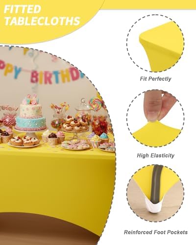 Fixwal 2 Pack 6FT Yellow Tablecloth Rectangle Spandex Fitted Table Cover - Image 4